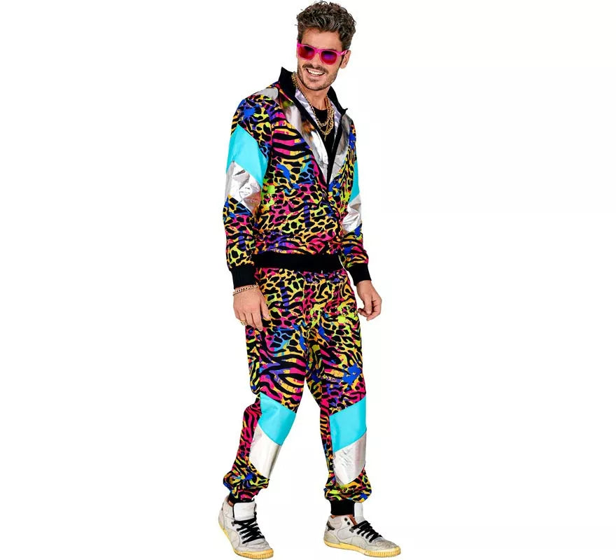 Disfraz de Chándal Animal Print Años 80 multicolor neón para adulto
