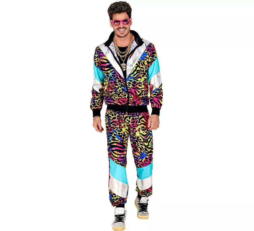 Disfraz de Chándal Animal Print Años 80 multicolor neón para adulto