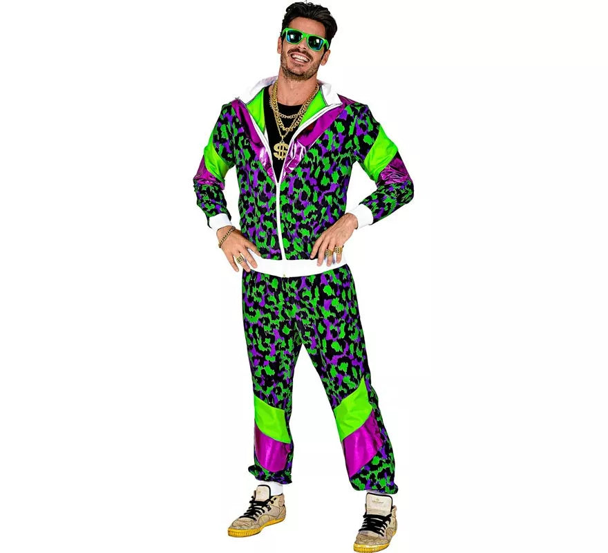 Translation missing: en.Disfraz de Chándal Animal Print Años 80 verde neón para adulto
