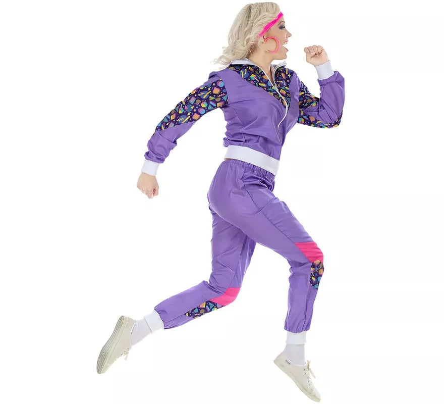 Disfraz de Chándal Años 80 morado con figuras para adulto