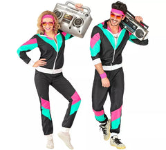 Adult Black and Pink 80s Tracksuit Costume