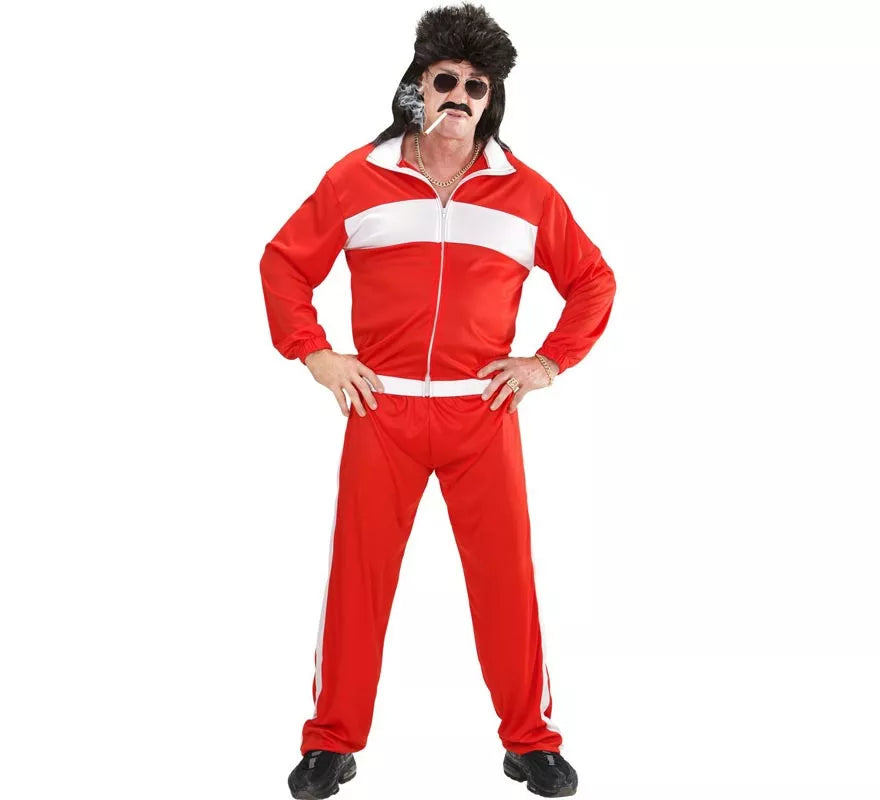 Disfraz de Chándal Años 80 rojo y blanco para hombre