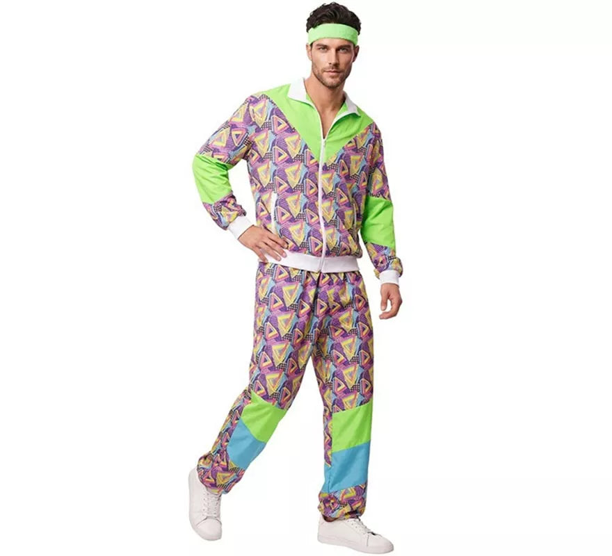 Disfraz de Chándal años 90 verde estampado para hombre