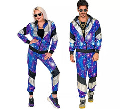 Adult 80s Blue Glitter Disco Tracksuit Costume