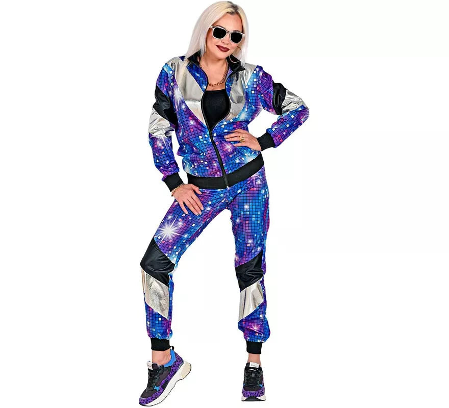 Disfraz de Chándal Brillo Disco Años 80 azul para adulto