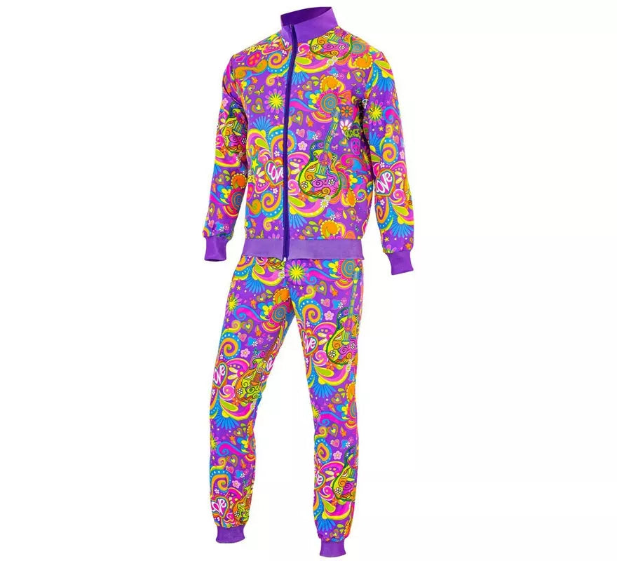 Disfraz de Chándal Hippie Flower Power Neón para adulto
