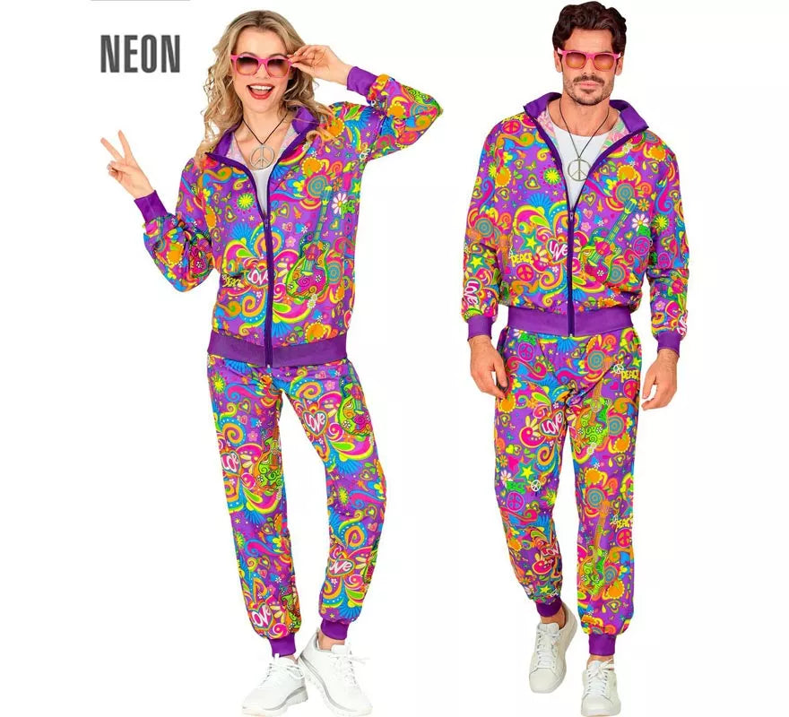 Disfraz de Chándal Hippie Flower Power Neón para adulto