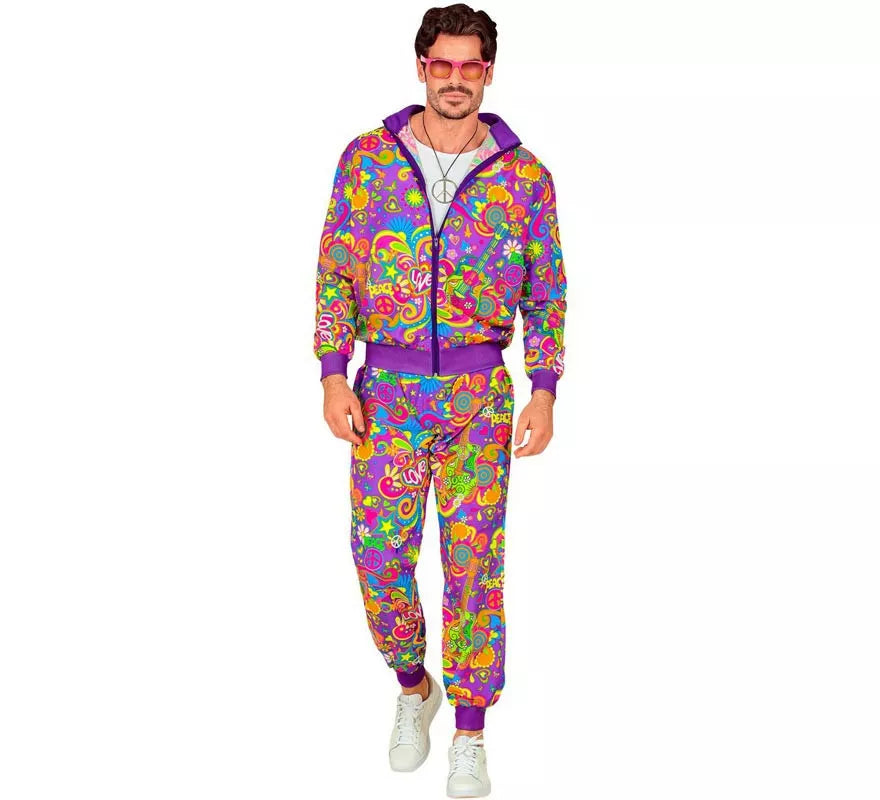 Disfraz de Chándal Hippie Flower Power Neón para adulto