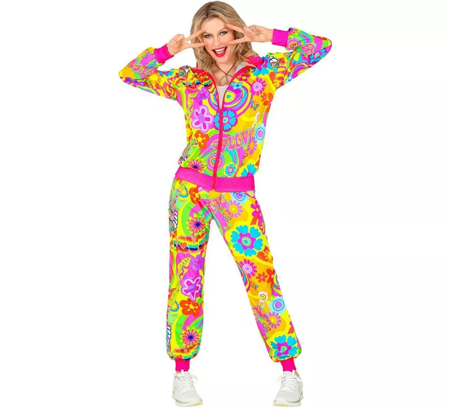Translation missing: en.Disfraz de Chándal Hippie Groovy Love fluorescente para adulto