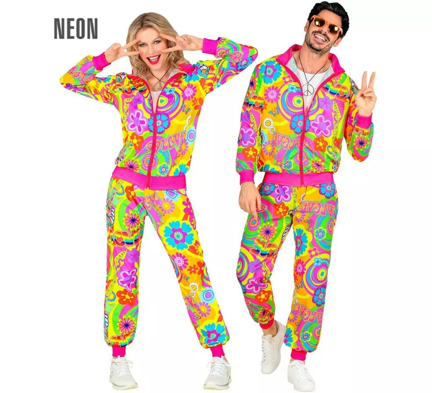 Disfraz de Chándal Hippie Groovy Love fluorescente para adulto