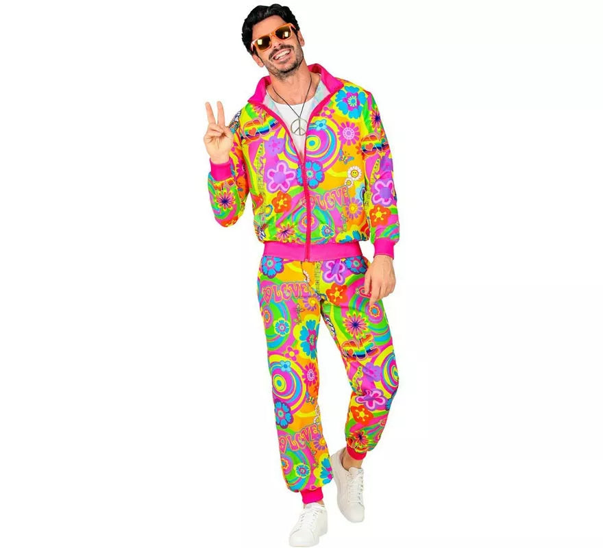 Disfraz de Chándal Hippie Groovy Love fluorescente para adulto
