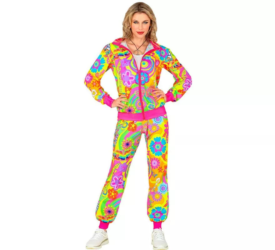 Disfraz de Chándal Hippie Groovy Love fluorescente para adulto