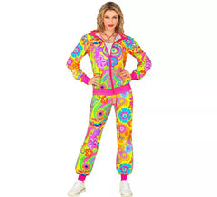 Fluorescent Groovy Love Hippie Tracksuit Costume for Adults