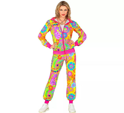 Disfraz de Chándal Hippie Groovy Love fluorescente para adulto