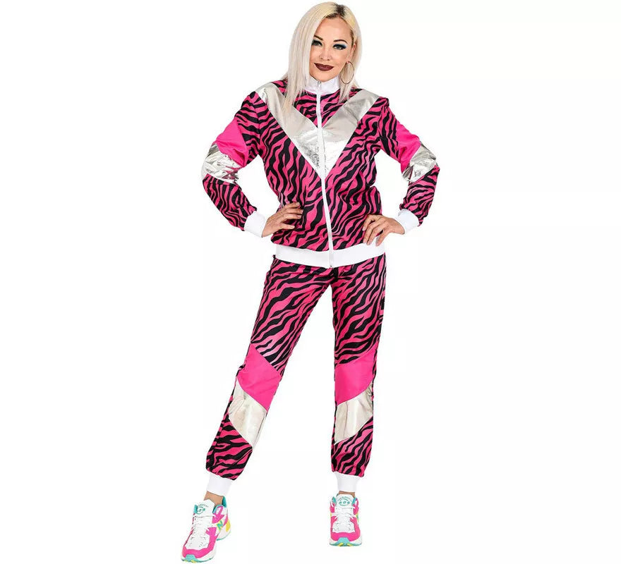 Disfraz de Chándal Print Tigre Rosa Años 80 para mujer