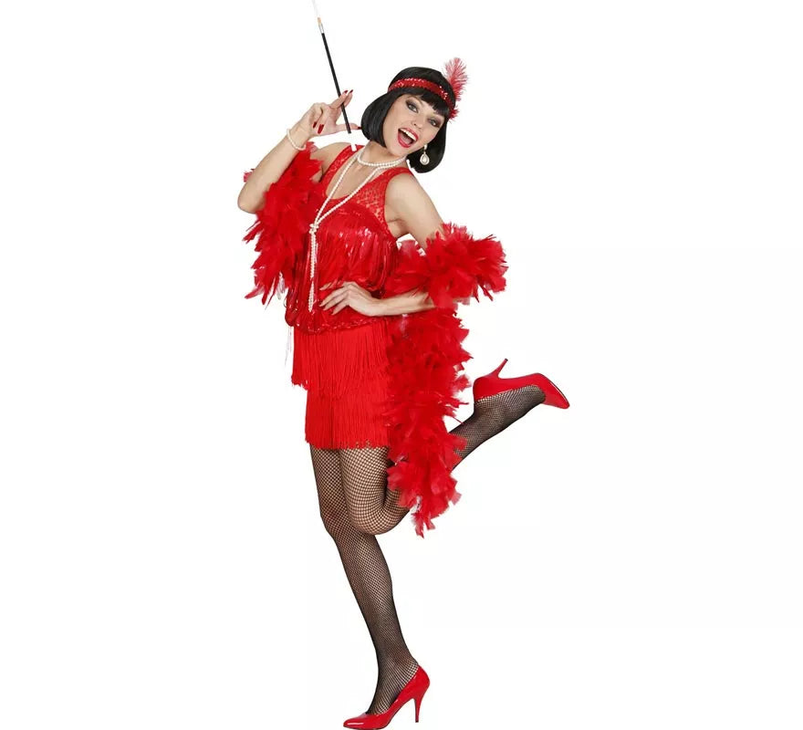Disfraz de Charleston Años 20 rojo con tocado para mujer