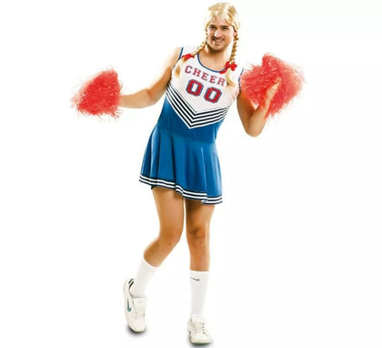 Disfraz de Cheerleader blanco y azul para hombre
