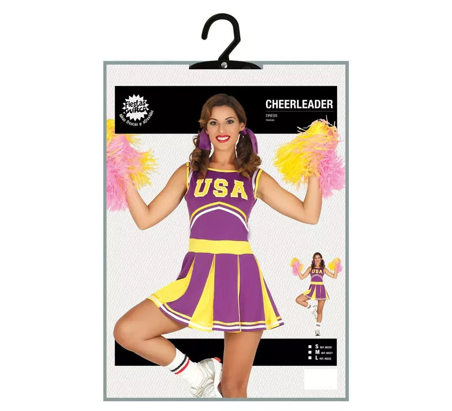 Translation missing: en.Disfraz de Cheerleader USA morado y amarillo para mujer