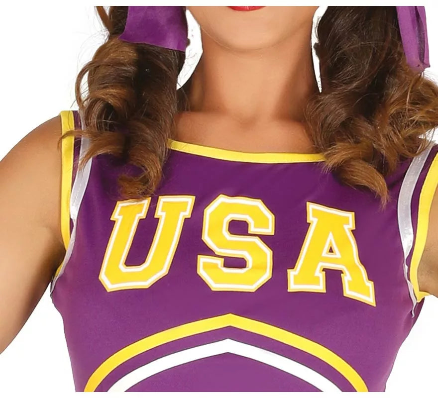 Translation missing: en.Disfraz de Cheerleader USA morado y amarillo para mujer