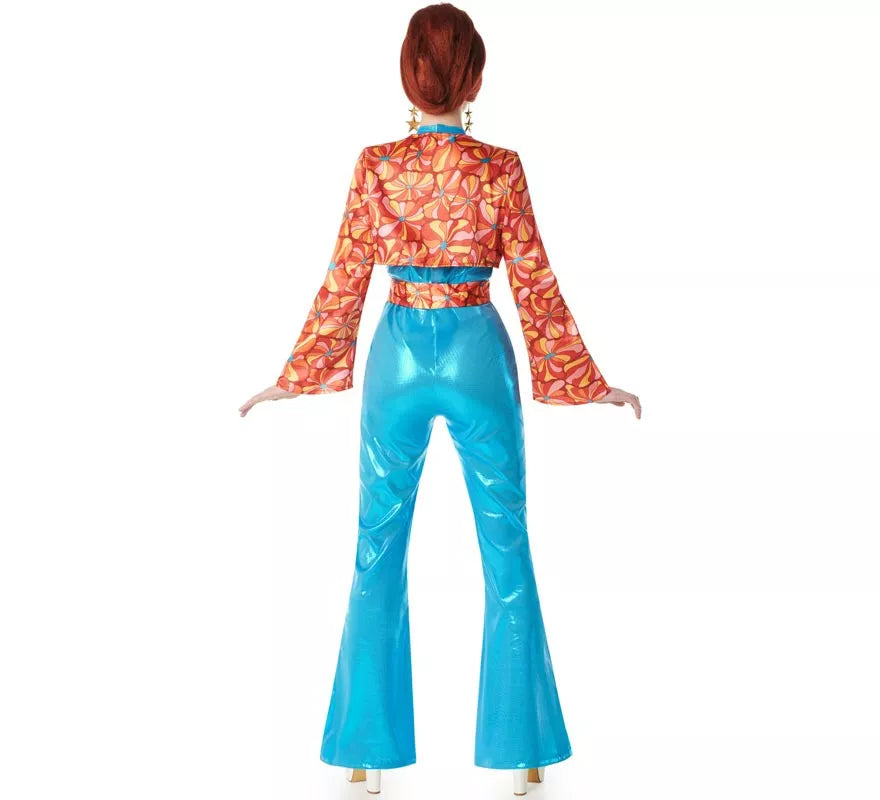 Disfraz de Chica Disco azul Años 70 para mujer