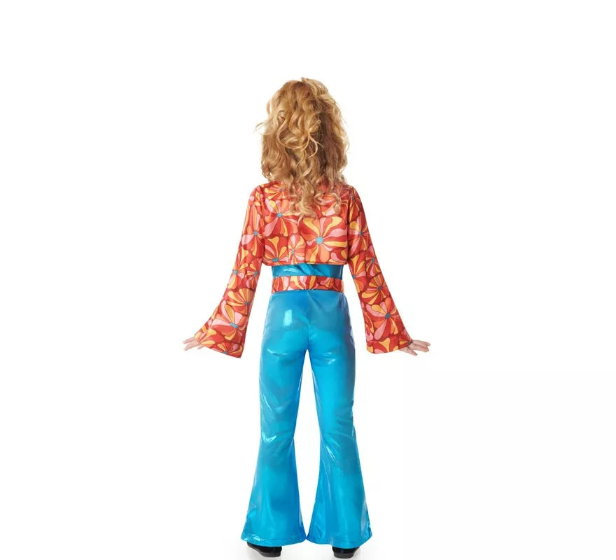 Disfraz de Chica Disco azul Años 70 para niña