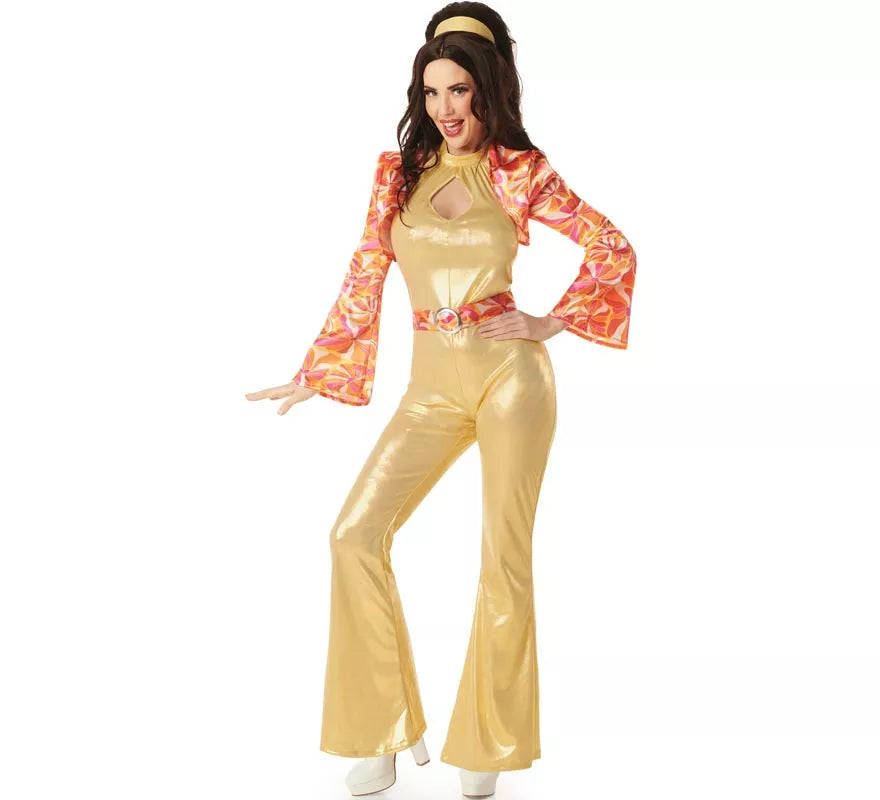 Disfraz de Chica Disco dorado Años 70 para mujer