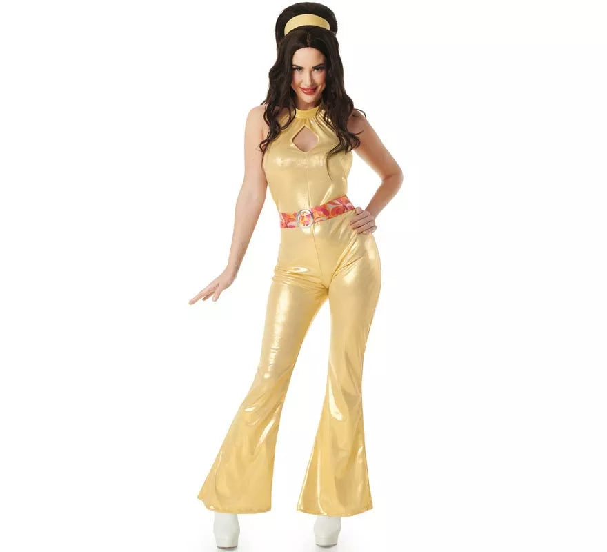 Disfraz de Chica Disco dorado Años 70 para mujer