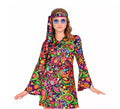 Disfraz de Chica Hippie en vestido psicodélico para mujer