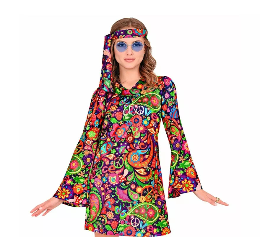 Translation missing: en.Disfraz de Chica Hippie en vestido psicodélico para mujer