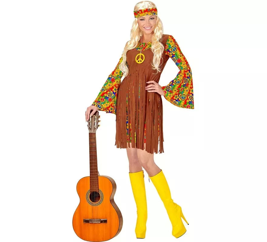 Disfraz de Chica Hippie flecos largos para mujer