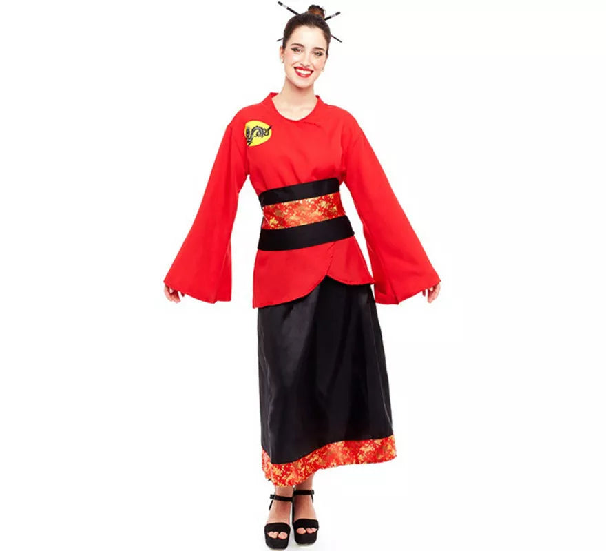 Translation missing: en.Disfraz de China Aldeana Rojo y Negro para mujer