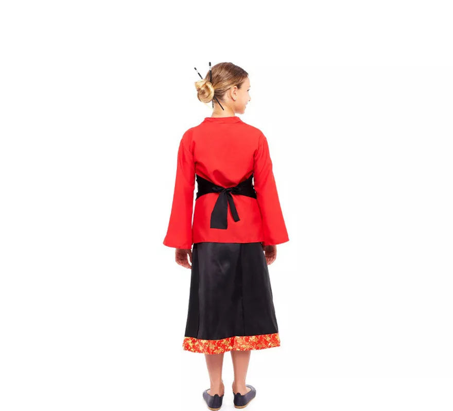 Disfraz de China Aldeana Rojo y Negro para niña