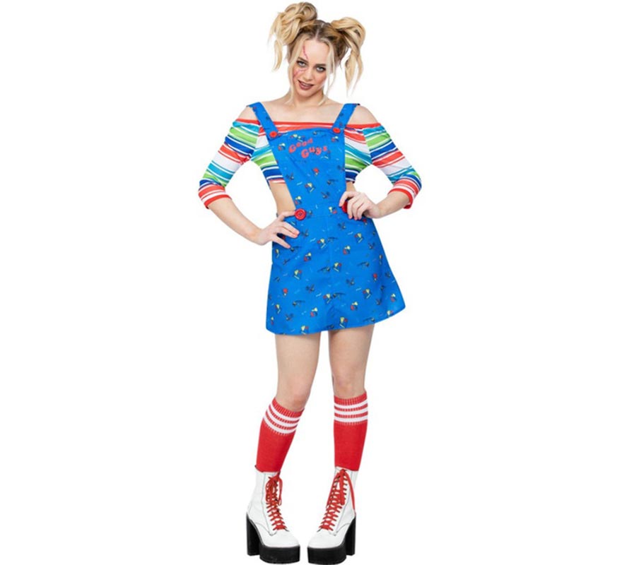 Disfraz de Chucky vestido azul para mujer