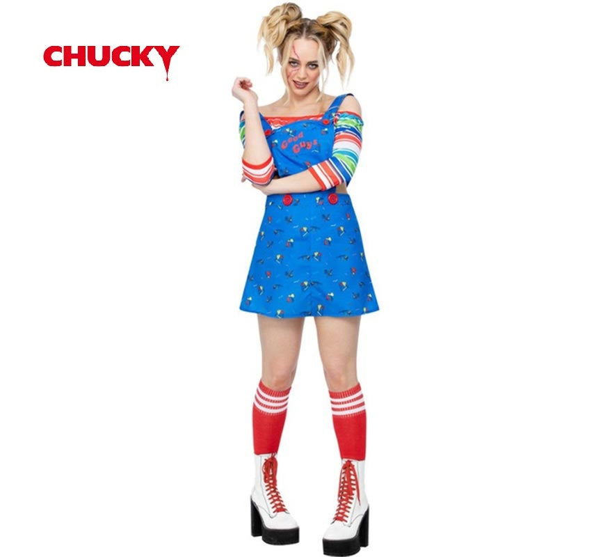 Disfraz de Chucky vestido azul para mujer