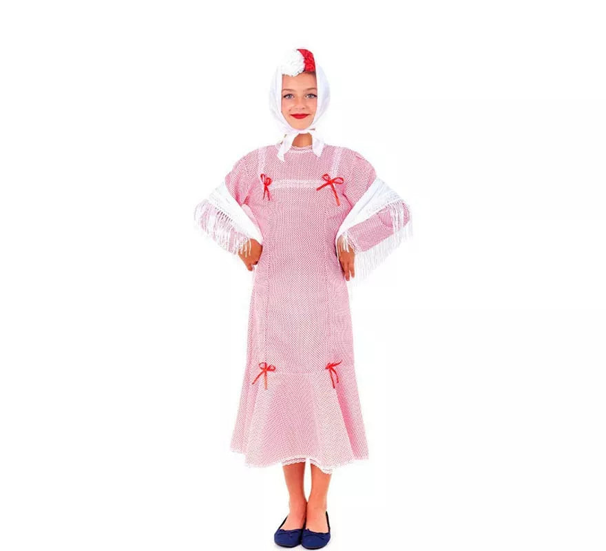 Disfraz de Chulapa blanco y rojo para niña