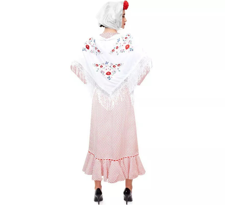 Disfraz de Chulapa Clasico blanco con lunares rojos para mujer
