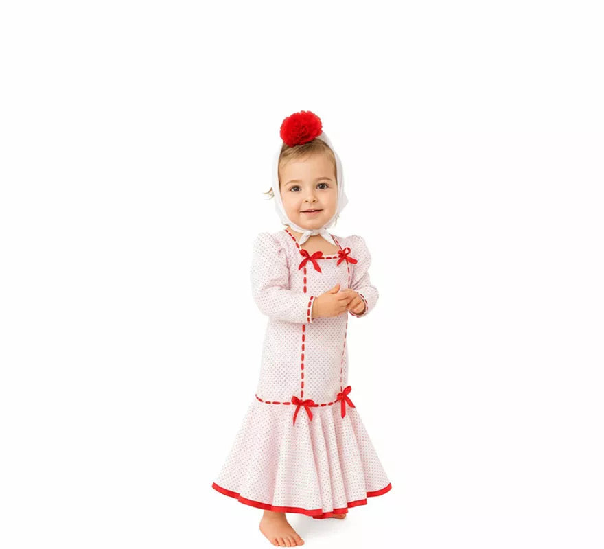 Disfraz de Chulapa Clásico blanco y rojo para bebé
