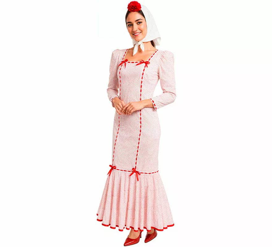 Disfraz de Chulapa Clásico blanco y rojo para mujer