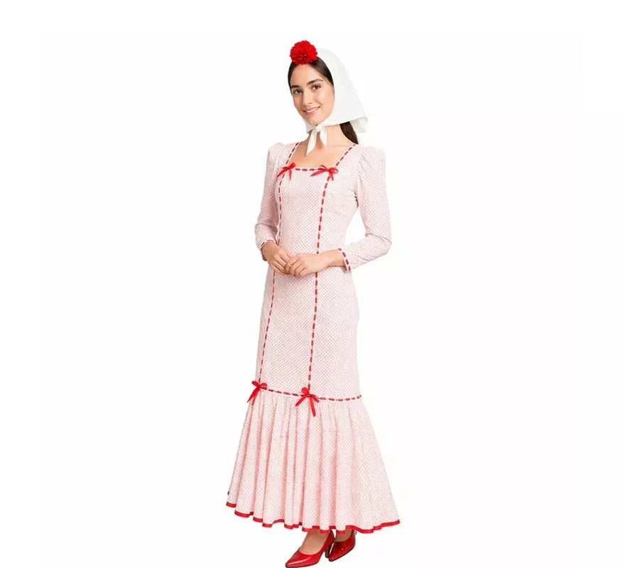 Disfraz de Chulapa Clásico blanco y rojo para mujer