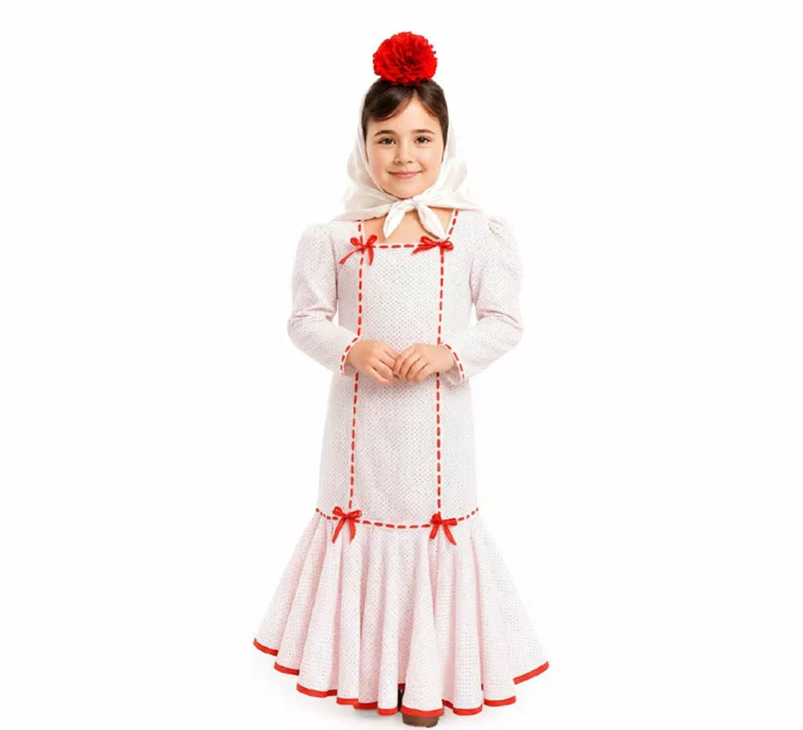 Translation missing: en.Disfraz de Chulapa Clásico blanco y rojo para niña
