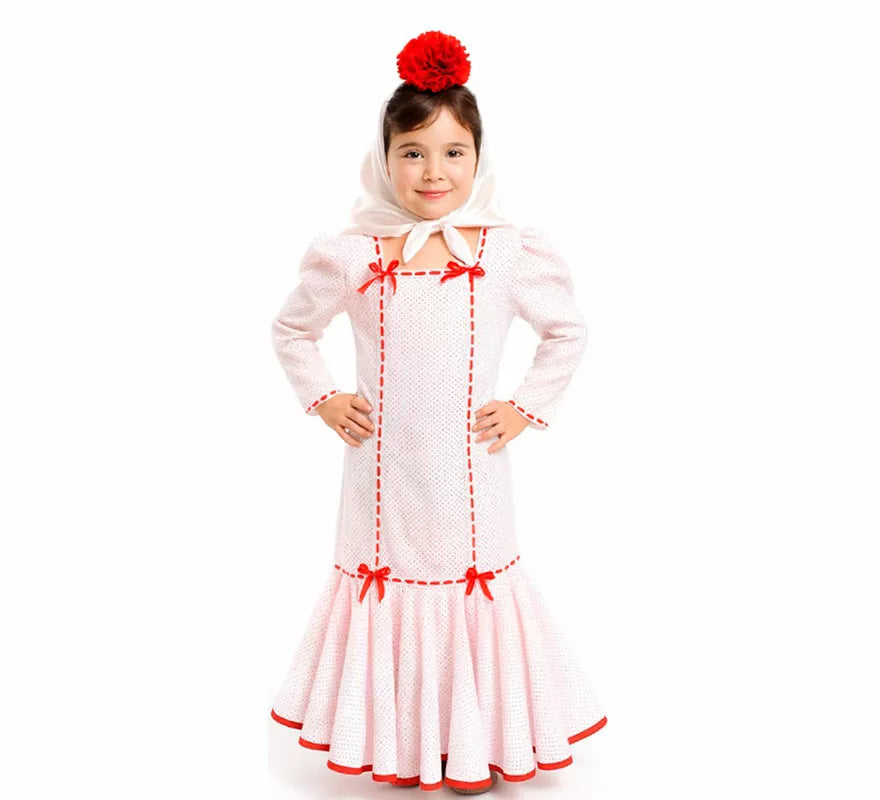 Disfraz de Chulapa Clásico blanco y rojo para niña