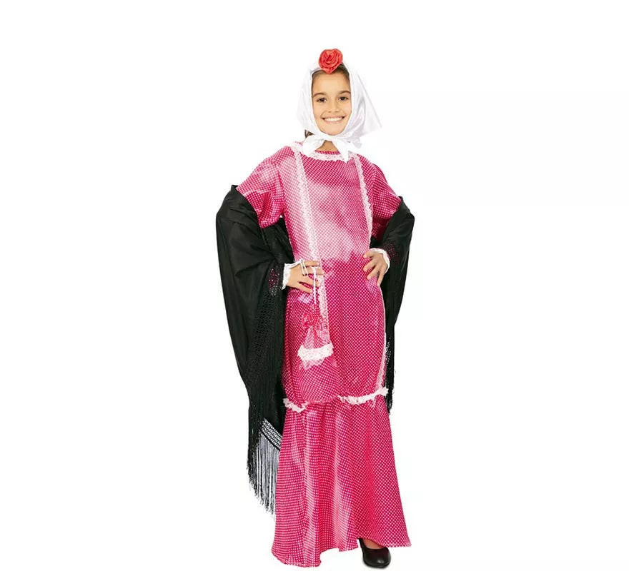 Translation missing: en.Disfraz de Chulapa vestido rosa con pañuelo para niña