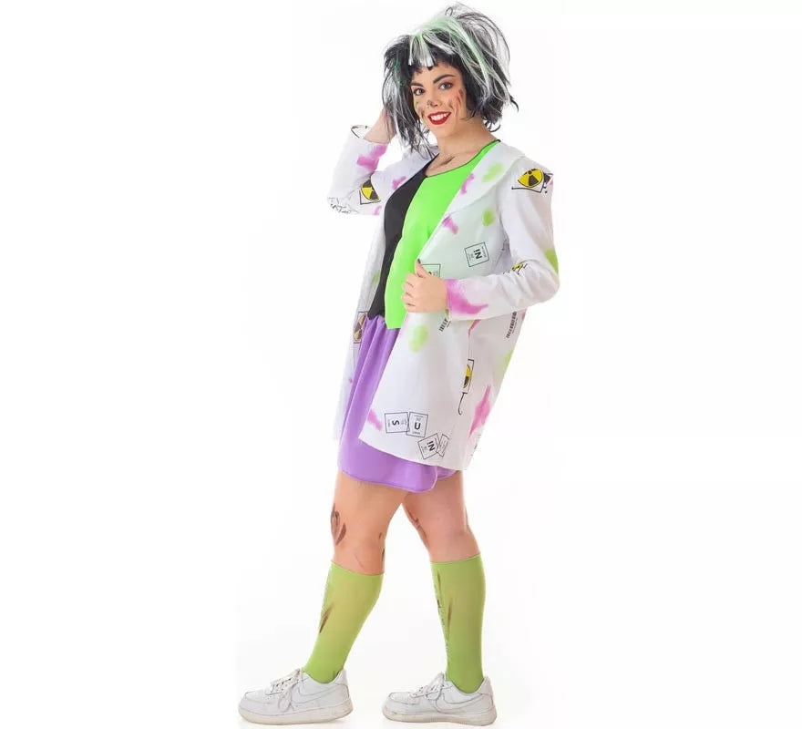 Disfraz de Científica Loca blanco y verde para mujer