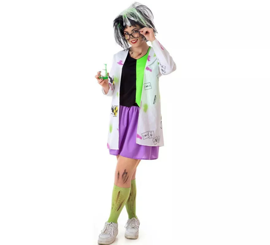 Disfraz de Científica Loca blanco y verde para mujer