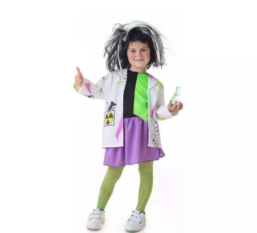 Disfraz de Científica Loca blanco y verde para niña