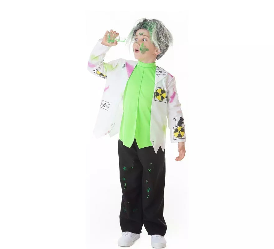 Disfraz de Científico Loco blanco y verde para niño