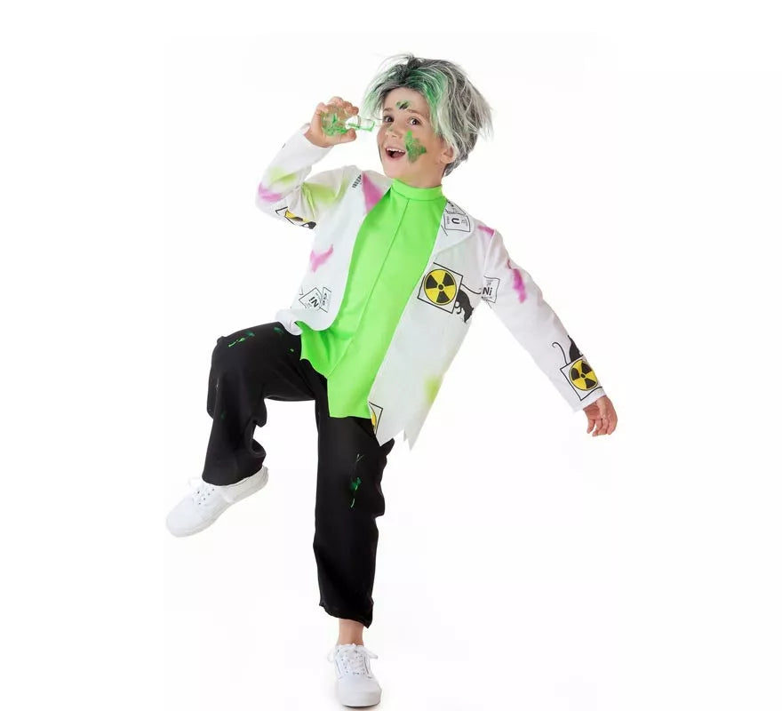 Disfraz de Científico Loco blanco y verde para niño