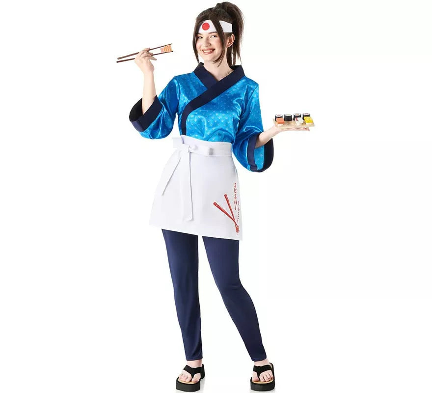 Translation missing: en.Disfraz de Cocinera Maestra Sushi azul para mujer