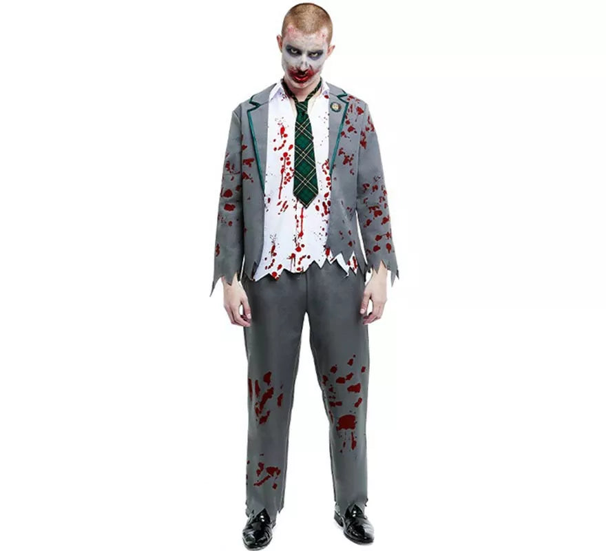 Disfraz de Colegial Zombie gris con chaqueta para hombre