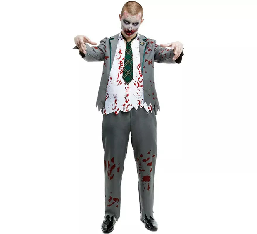Disfraz de Colegial Zombie gris con chaqueta para hombre